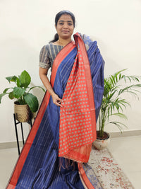 Soft Semi Tussar Weaving with Kalamkari Border - Blue with Orange