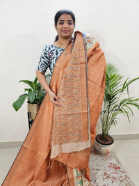 Soft Semi Tussar Weaving with Floral Border - Brown
