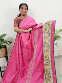 Soft Semi Tussar Weaving with Floral Border - Pink
