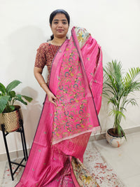 Soft Semi Tussar Weaving with Floral Border - Pink