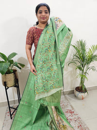 Soft Semi Tussar Weaving with Floral Border -Green