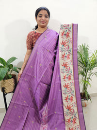 Soft Semi Tussar Weaving with Floral Border - Purple