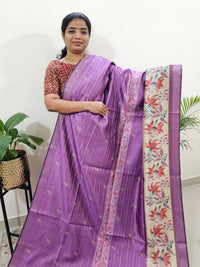 Soft Semi Tussar Weaving with Floral Border - Purple
