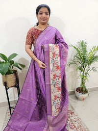 Soft Semi Tussar Weaving with Floral Border - Purple