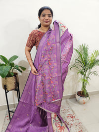 Soft Semi Tussar Weaving with Floral Border - Purple