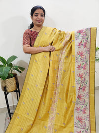 Soft Semi Tussar Weaving with Floral Border - Yellow