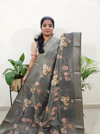 Semi Tussar with Striped Zari Weaving Saree - Grey