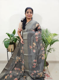 Semi Tussar with Striped Zari Weaving Saree - Grey