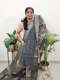 Semi Tussar with Striped Zari Weaving Saree - Grey