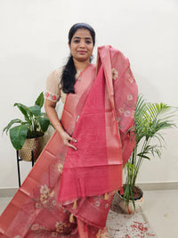Semi Tussar with Striped Zari Weaving Saree - Dark Peach