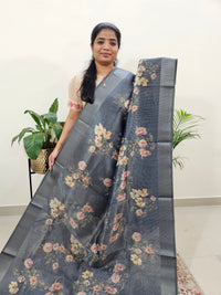 Semi Tussar with Striped Zari Weaving Saree - Dark Blue