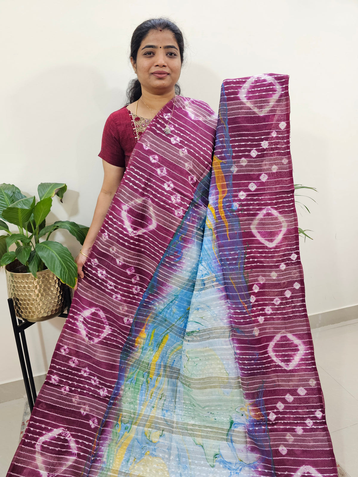 Bhagalpuri Silk with Digital Prints - Dark Grape