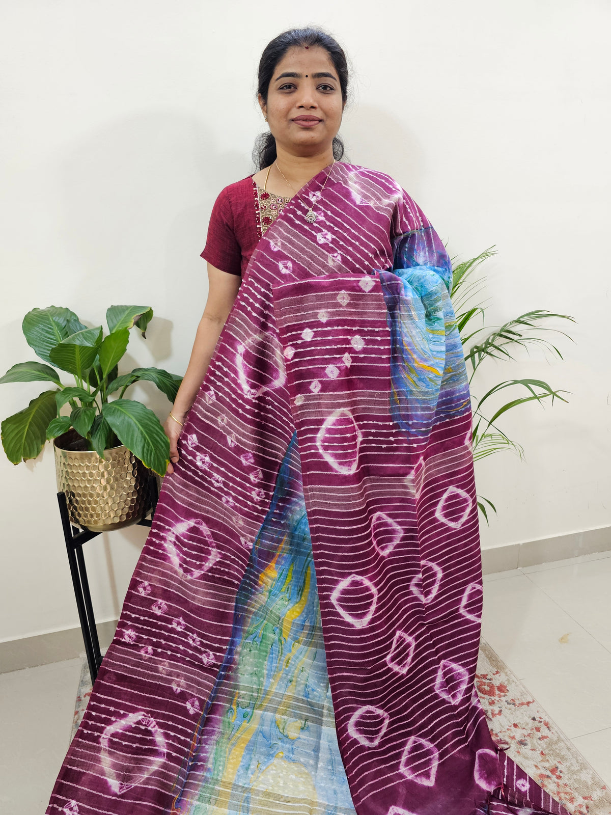 Bhagalpuri Silk with Digital Prints - Dark Grape
