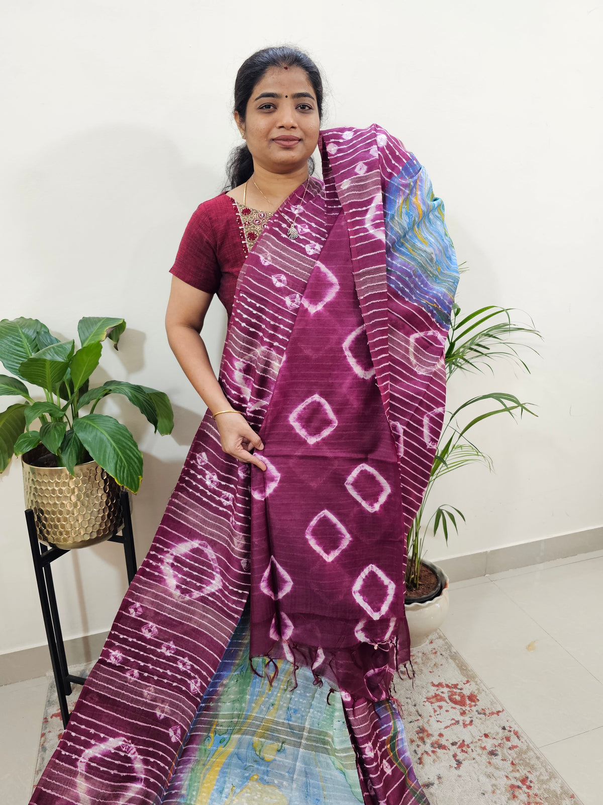 Bhagalpuri Silk with Digital Prints - Dark Grape