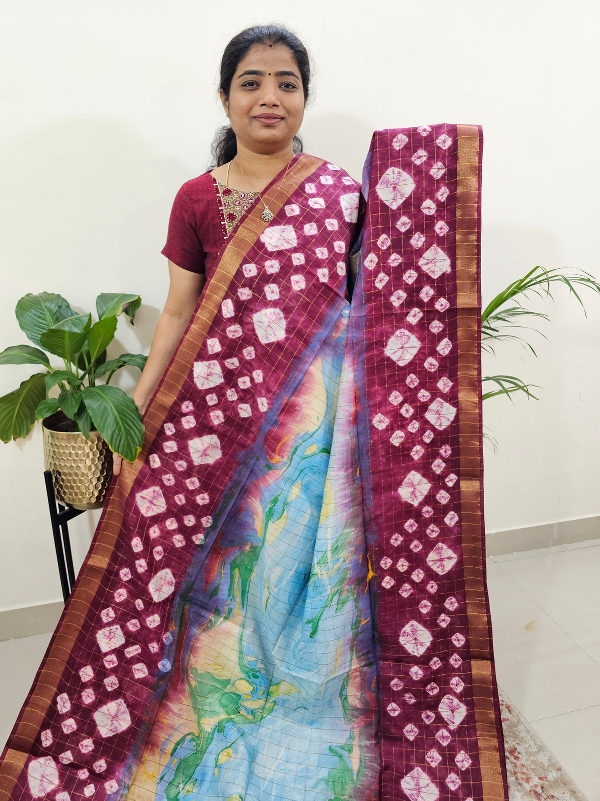 Bhagalpuri Silk with Digital Prints - Maroon