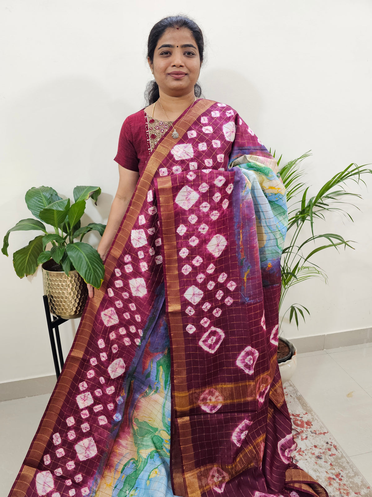 Bhagalpuri Silk with Digital Prints - Maroon