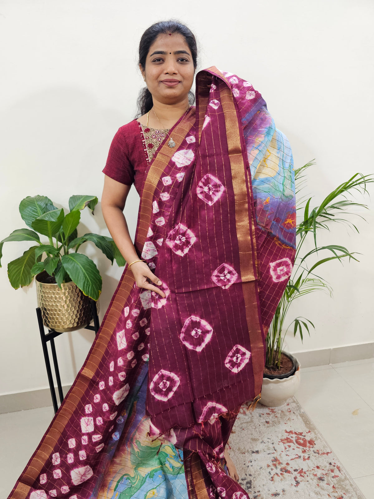 Bhagalpuri Silk with Digital Prints - Maroon