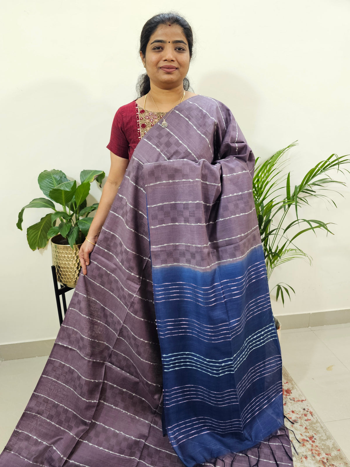 Bhagalpuri Silk Viscous - Grape with Blue