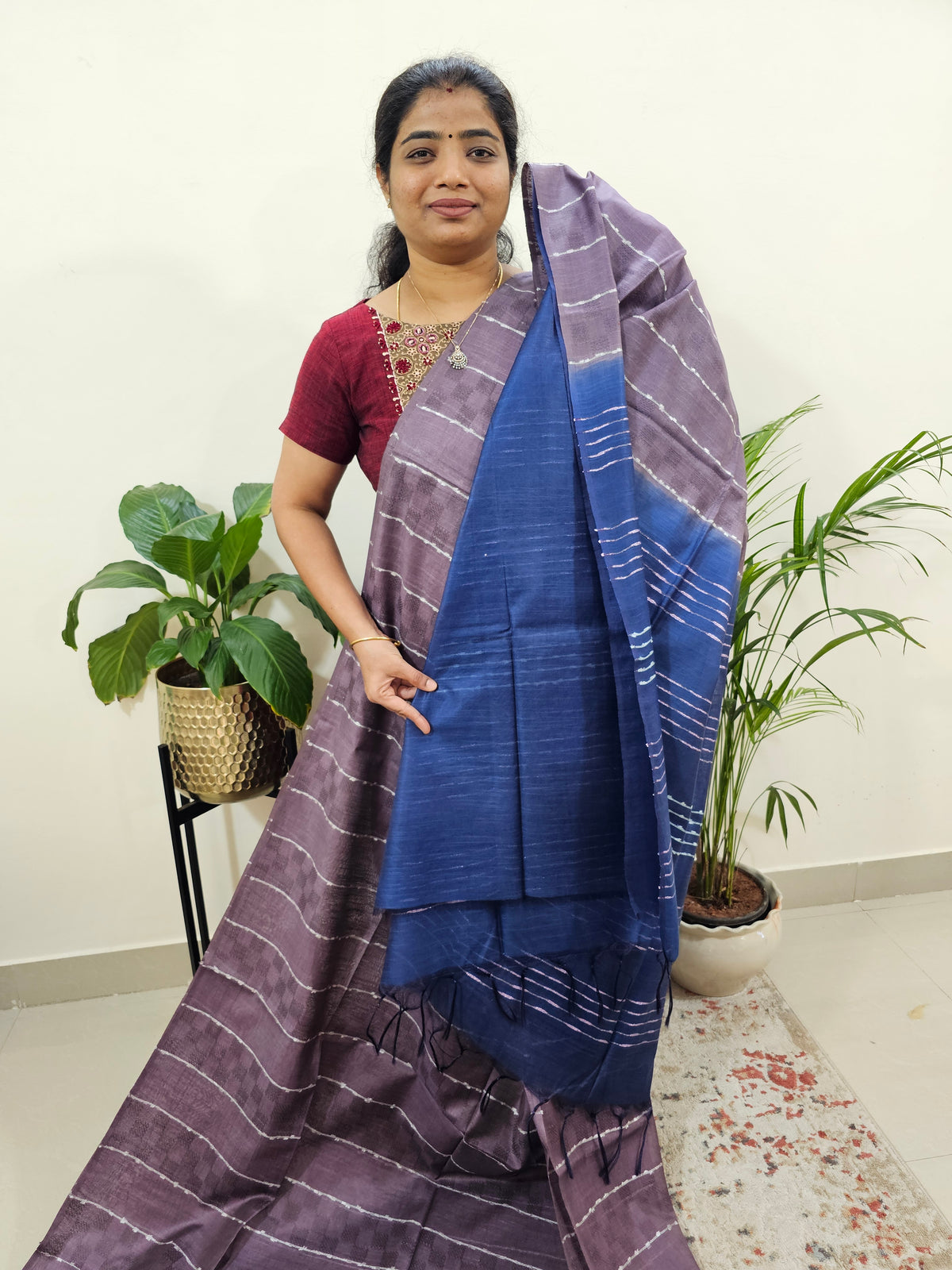 Bhagalpuri Silk Viscous - Grape with Blue