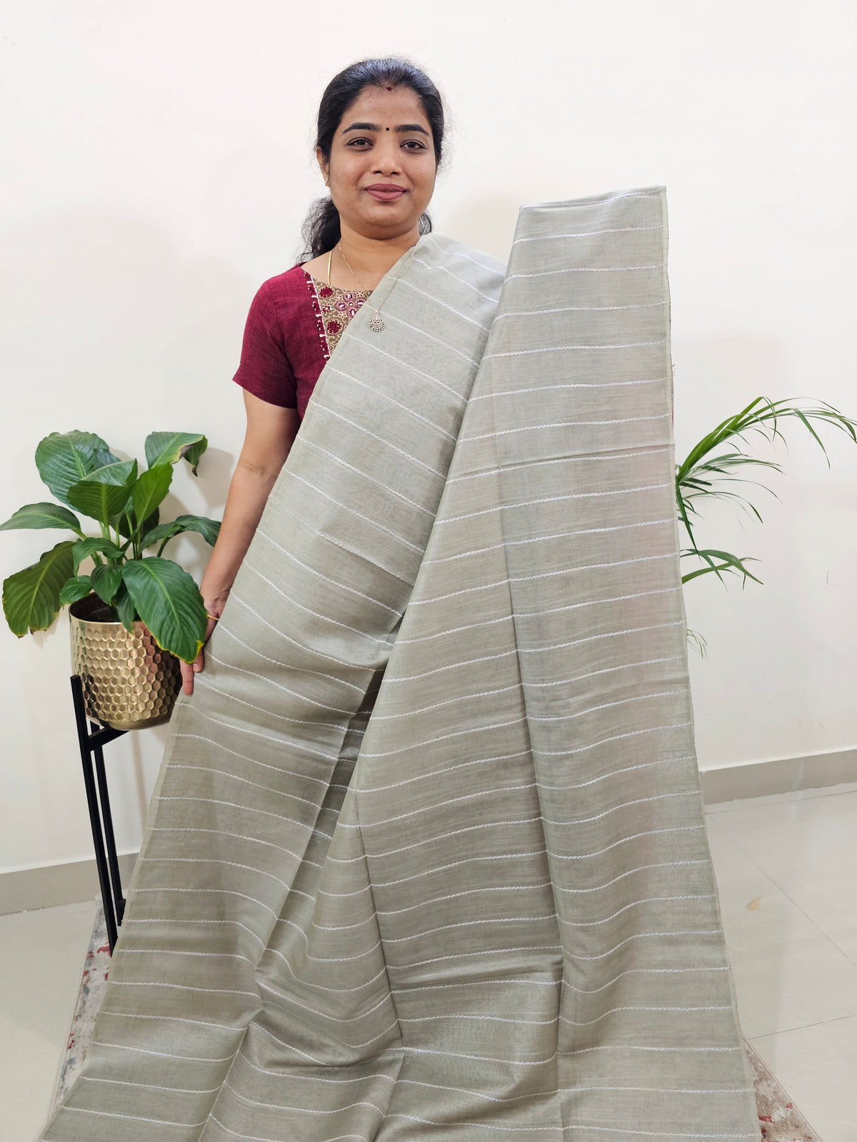 Bhagalpuri Silk Viscous - Grey with Pink