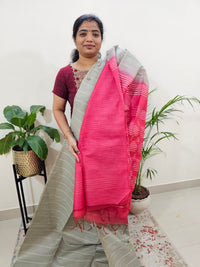 Bhagalpuri Silk Viscous - Grey with Pink