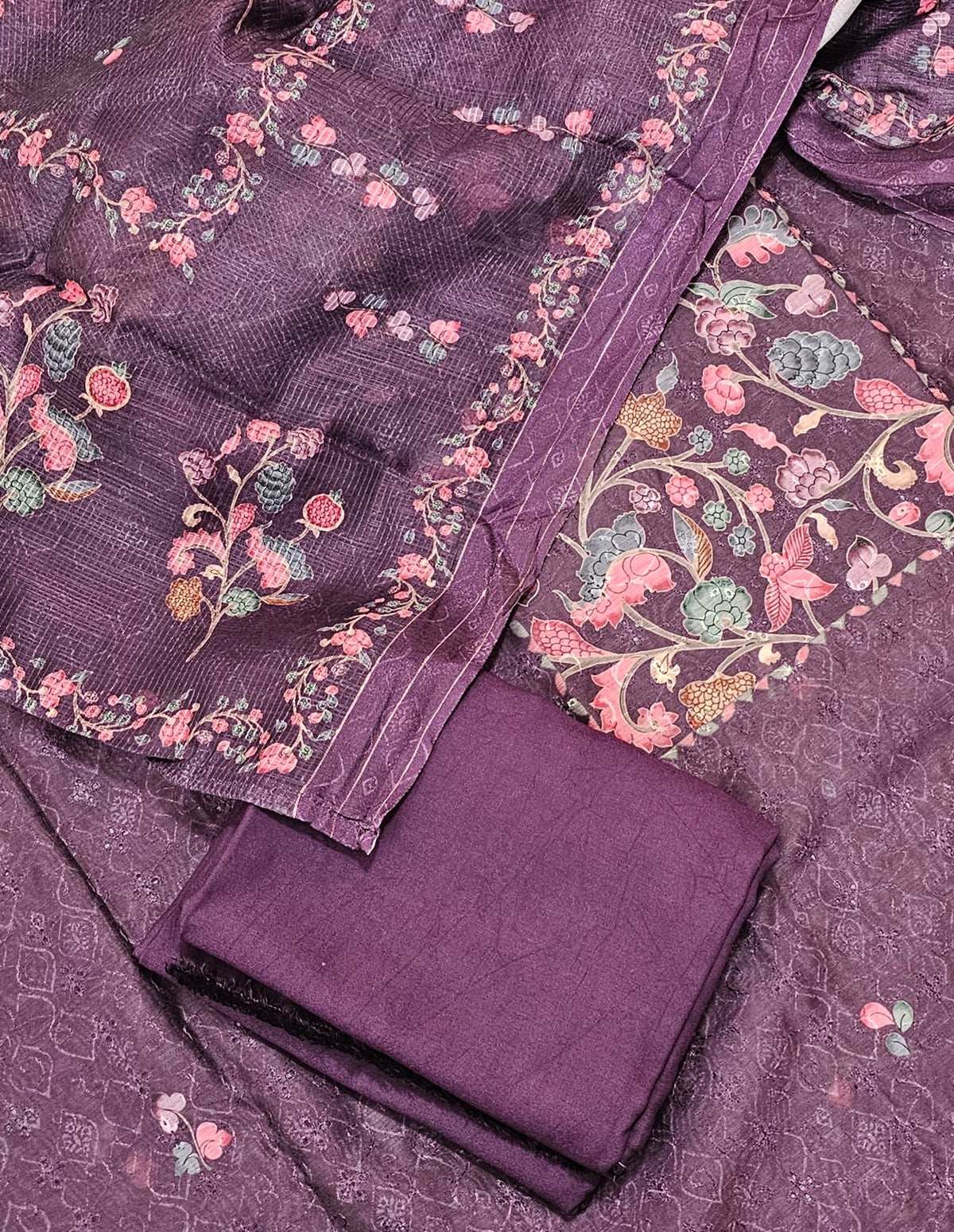 Semi Tussar Unstitched Salwar Suit  - Wine