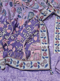 Chanderi with Kantha Unstitched Salwar Suit  - Lavender