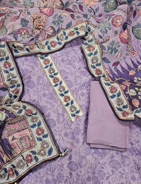 Chanderi with Kantha Unstitched Salwar Suit  - Lavender
