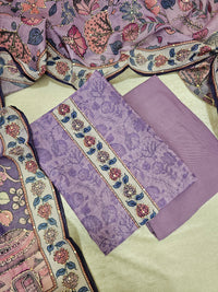 Chanderi with Kantha Unstitched Salwar Suit  - Lavender