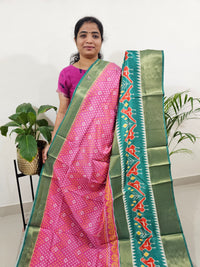 Pochampally Art Silk Saree - Pink with Green