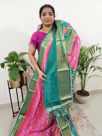 Pochampally Art Silk Saree - Pink with Green