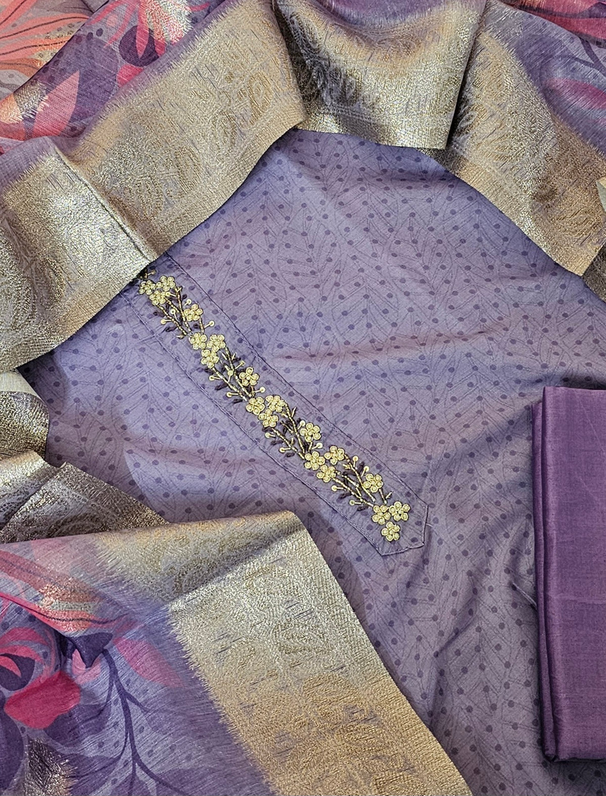 Soft Cotton with Banarasi Duppata Unstitched Salwar Suit - Lavender