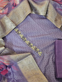 Soft Cotton with Banarasi Duppata Unstitched Salwar Suit - Lavender