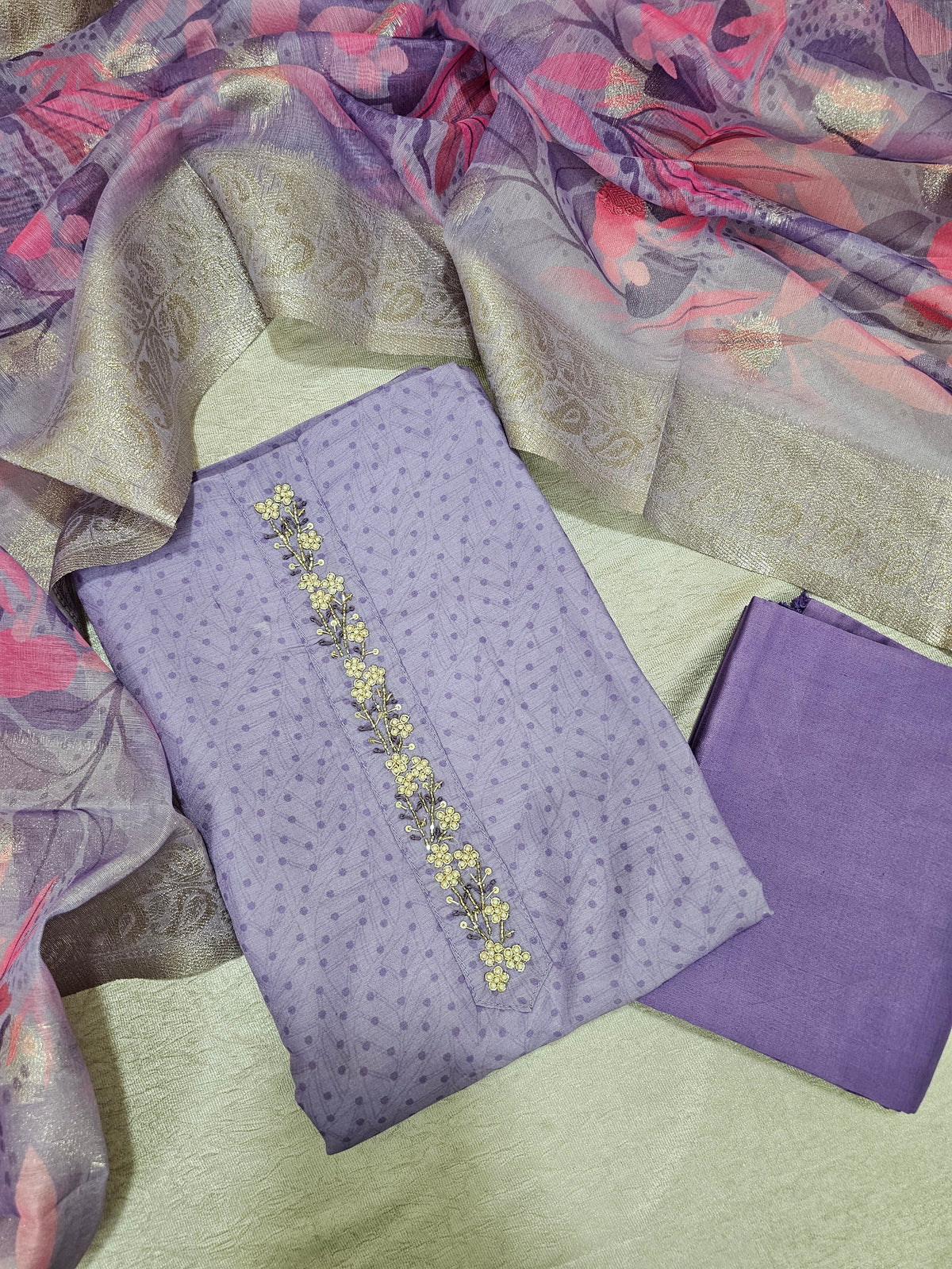 Soft Cotton with Banarasi Duppata Unstitched Salwar Suit - Lavender