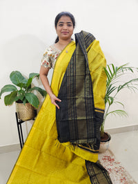 Semi Raw Silk Saree - Yellow with Black