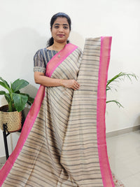 Soft Semi Tussar Weaving with Soft Zari Border - Pink