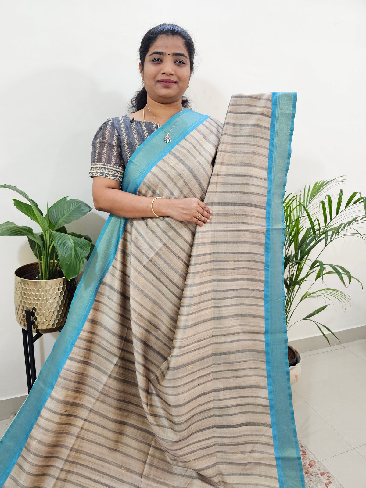 Soft Semi Tussar Weaving with Soft Zari Border - Blue