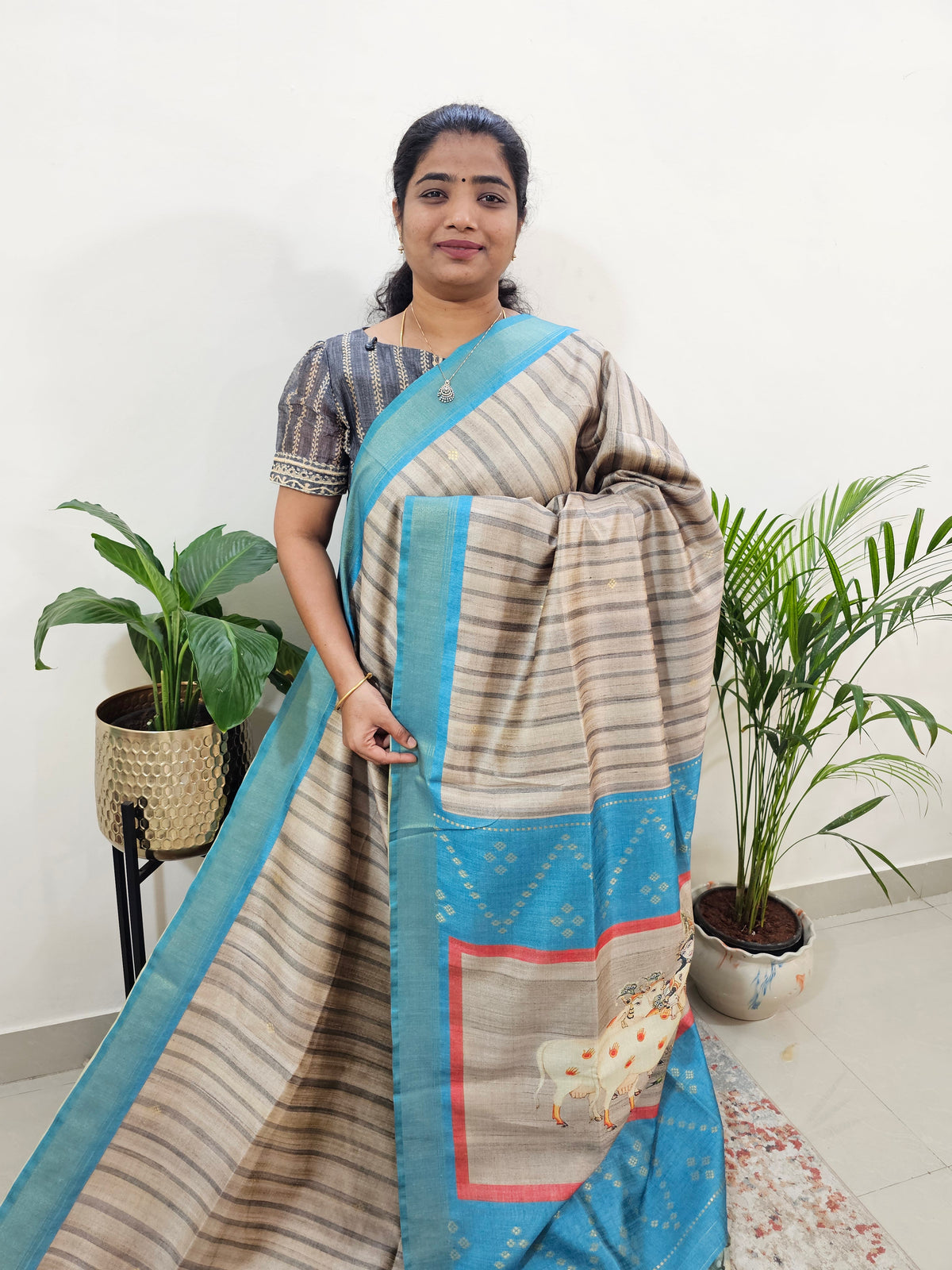 Soft Semi Tussar Weaving with Soft Zari Border - Blue