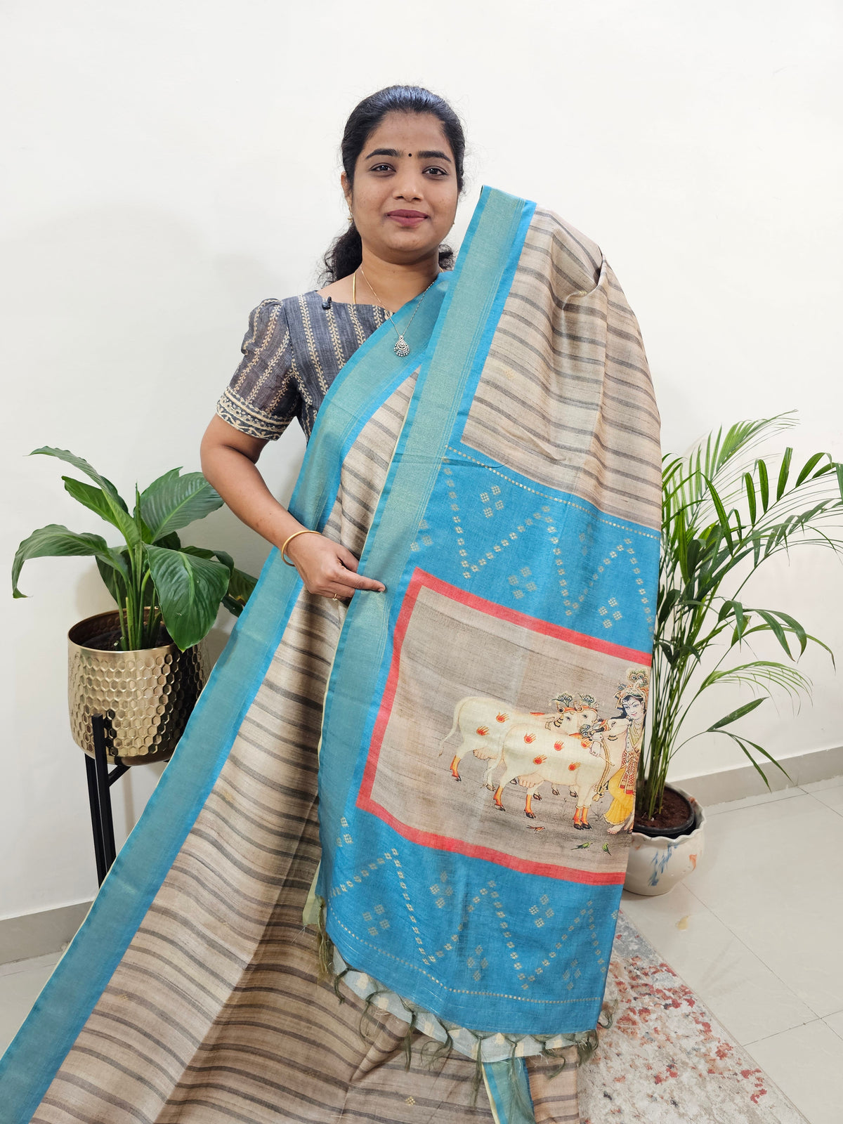 Soft Semi Tussar Weaving with Soft Zari Border - Blue