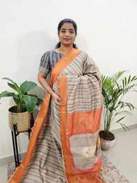 Soft Semi Tussar Weaving with Soft Zari Border - Orange