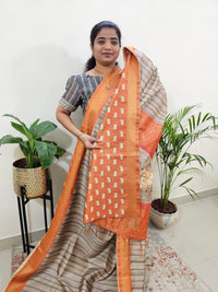 Soft Semi Tussar Weaving with Soft Zari Border - Orange