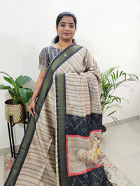 Soft Semi Tussar Weaving with Soft Zari Border - Grey