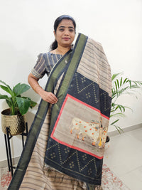 Soft Semi Tussar Weaving with Soft Zari Border - Grey