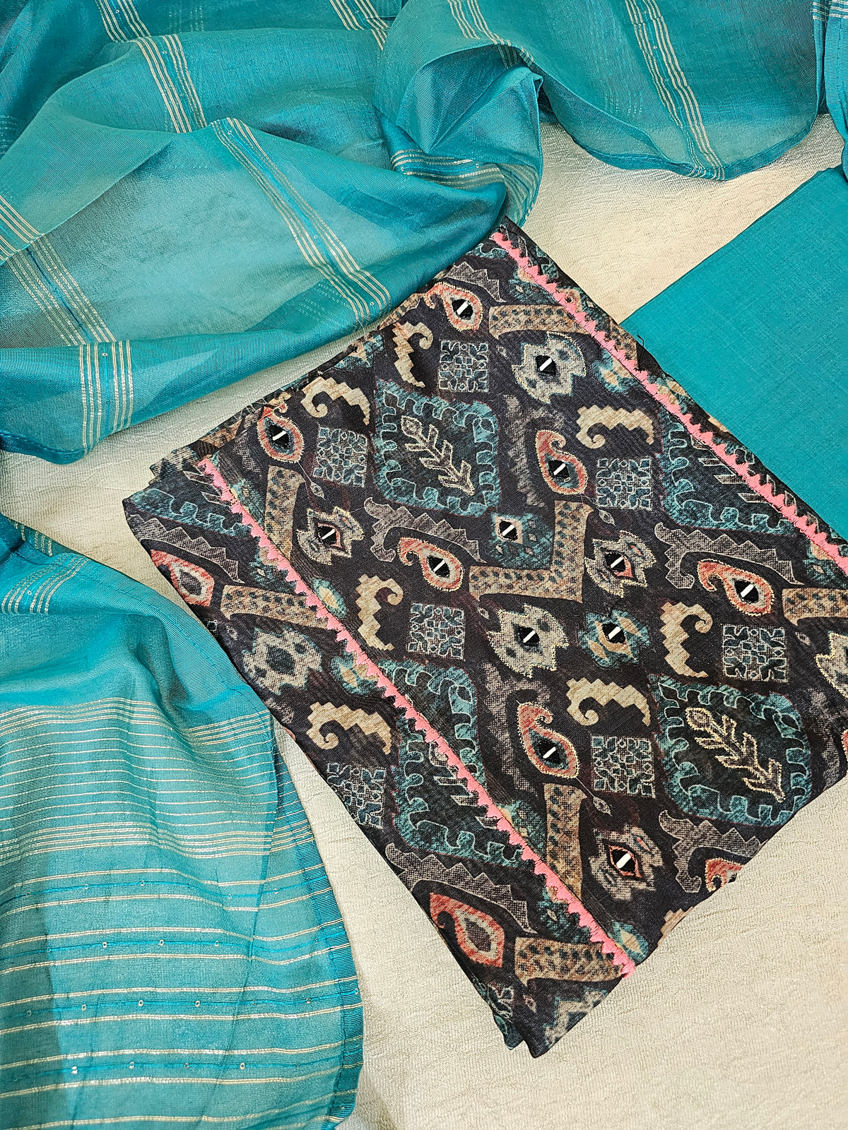 Semi Tussar Unstitched Salwar Suit  - Grey