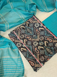 Semi Tussar Unstitched Salwar Suit  - Grey