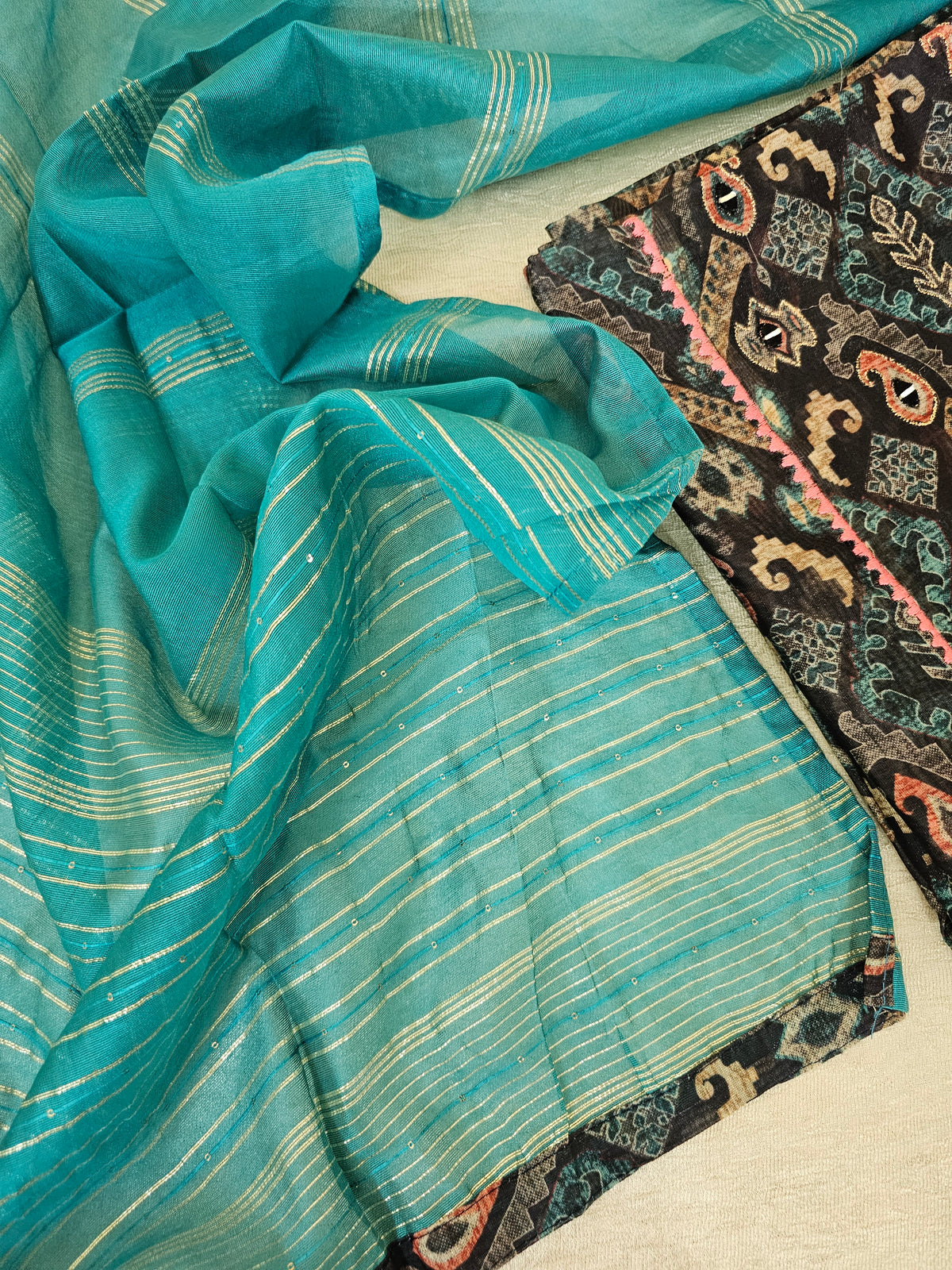 Semi Tussar Unstitched Salwar Suit  - Grey