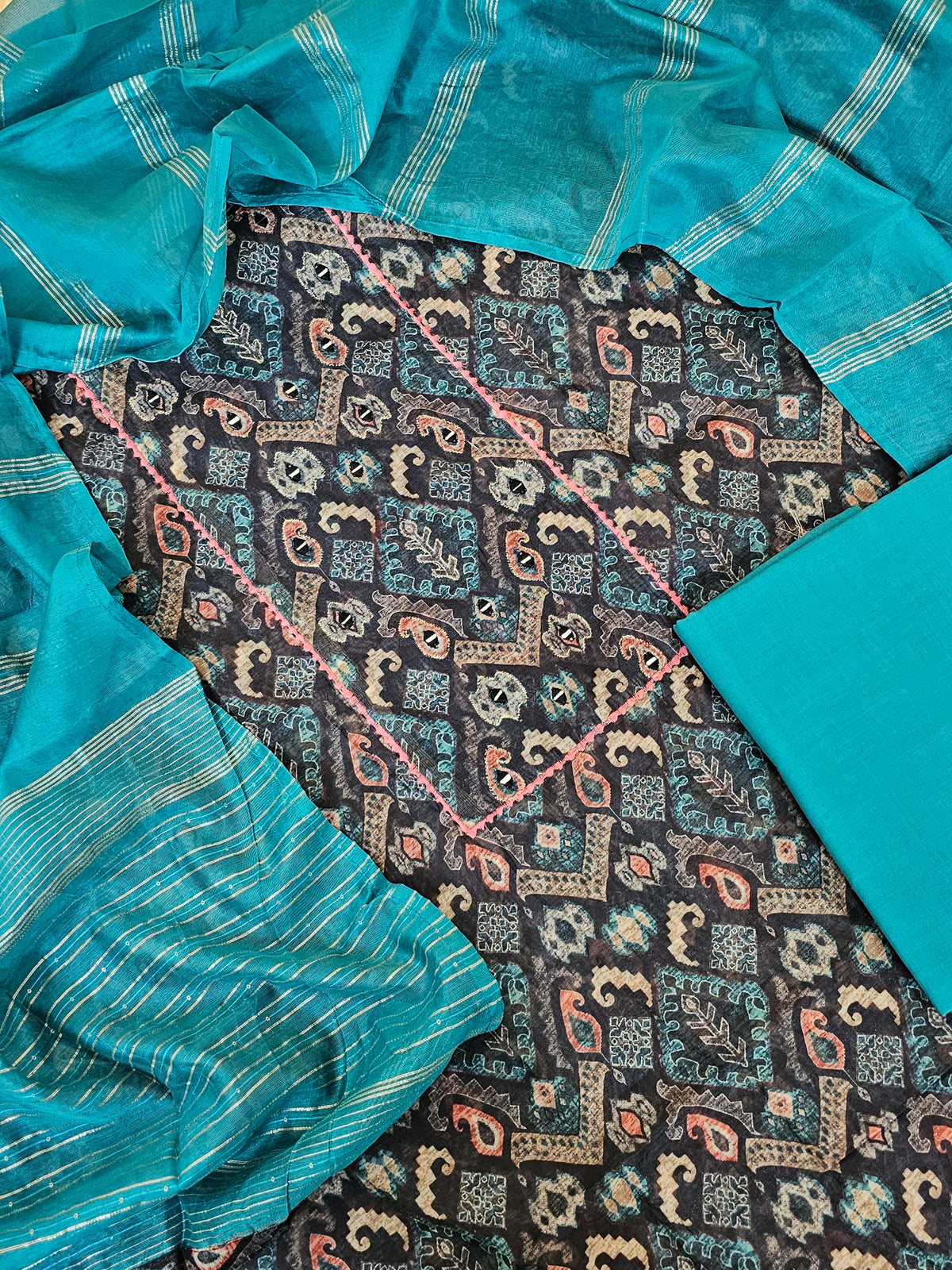 Semi Tussar Unstitched Salwar Suit  - Grey