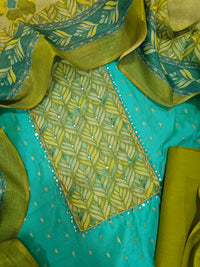 Silk Unstitched Salwar - Sea Green with Green