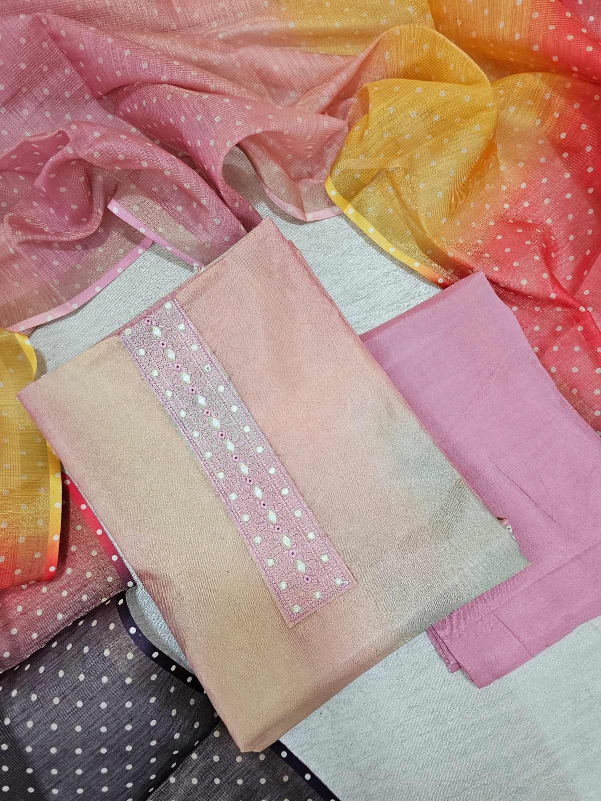 Linen Tissue Unstitched Salwar - Multi Shade