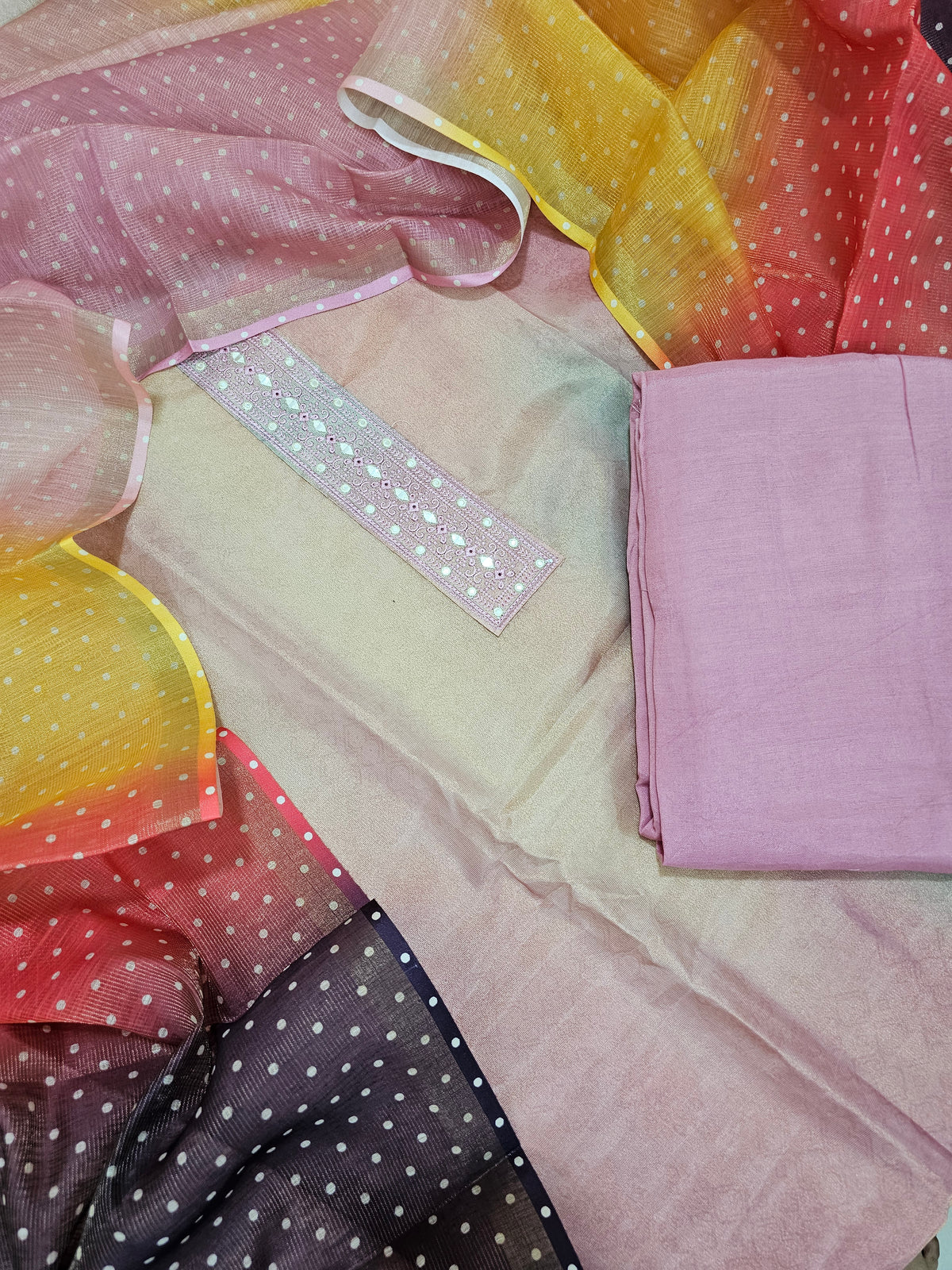 Linen Tissue Unstitched Salwar - Multi Shade